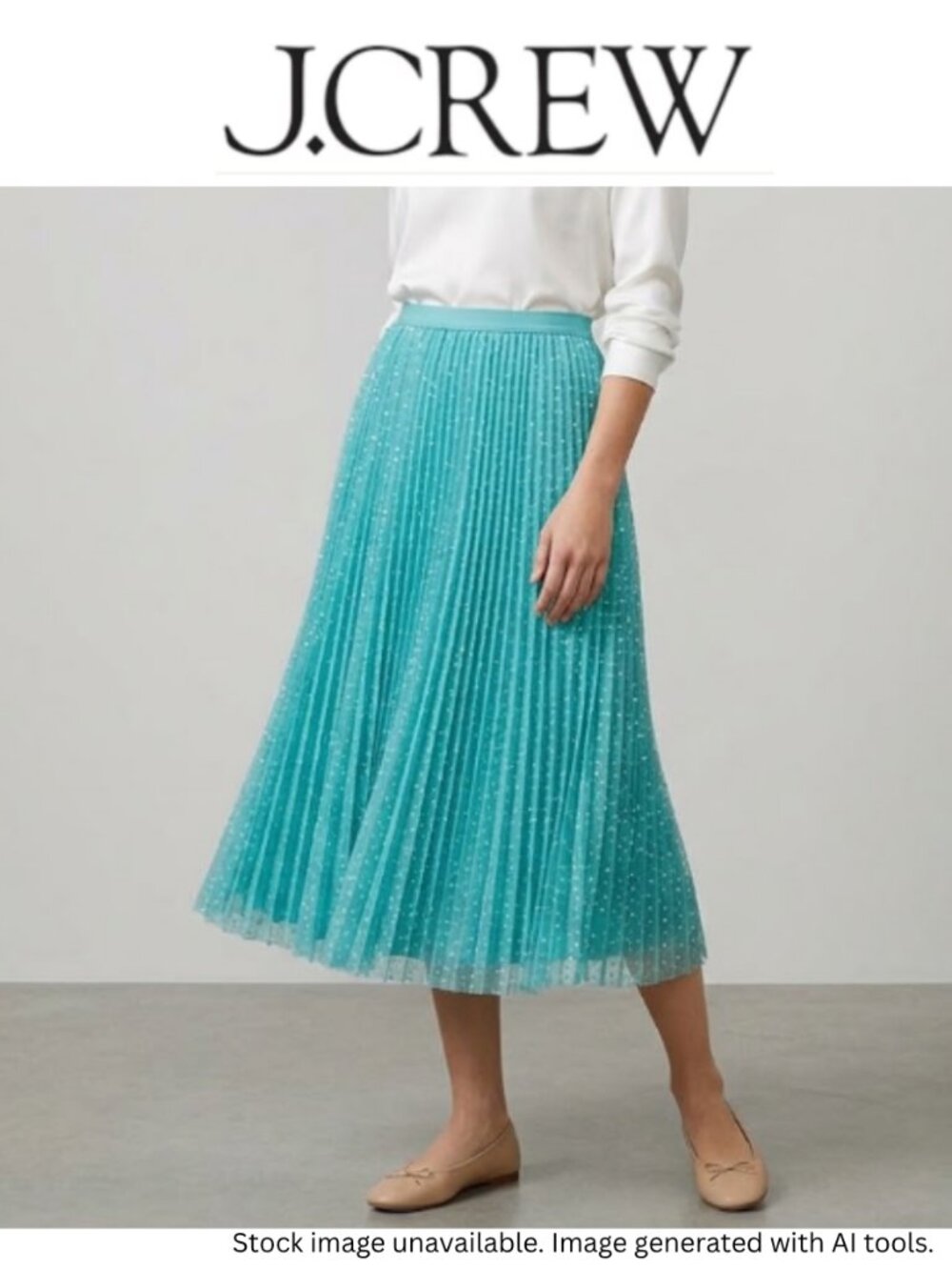J.Crew Pleated Tulle A-Line Midi Skirt Mermaid Aqua Blue Metallic Dot Size 12
